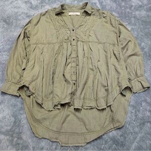 We The Free Olive Green Button-Front Peasant Blouse